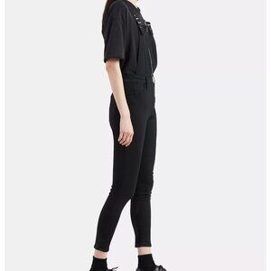 Levi's Zip Front Bib Overalls Black Stretch Denim Sz 28 womens